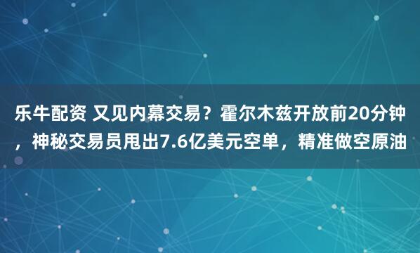 乐牛配资 又见内幕交易？霍尔木兹开放前20分钟，神秘交易员甩出7.6亿美元空单，精准做空原油