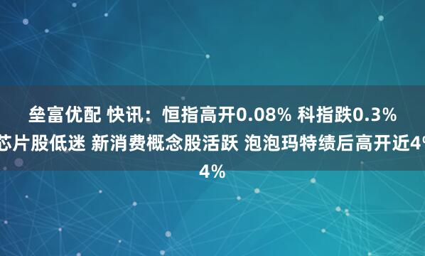 垒富优配 快讯：恒指高开0.08% 科指跌0.3% 芯片股低迷 新消费概念股活跃 泡泡玛特绩后高开近4%